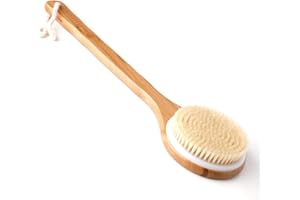 Ithyes Brosse pour le corps - Brosse à dos à sec - Brosse de bain en bois de bambou - Poils naturels - Massage exfoliant - Améliore la circulation sanguine et la cellulite