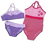 tcm fleece anzug Badeanzug mit Blumen-Applikation, Bikini mit Rüschen an Halsausschnitt und Hosenbund