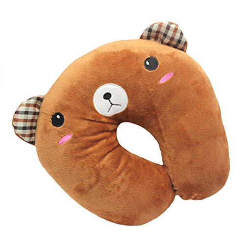 HuaYang Soft Cartoon Style U Shape Neck Rest Pillow Cushion For Car Airplane Travel(Bear)