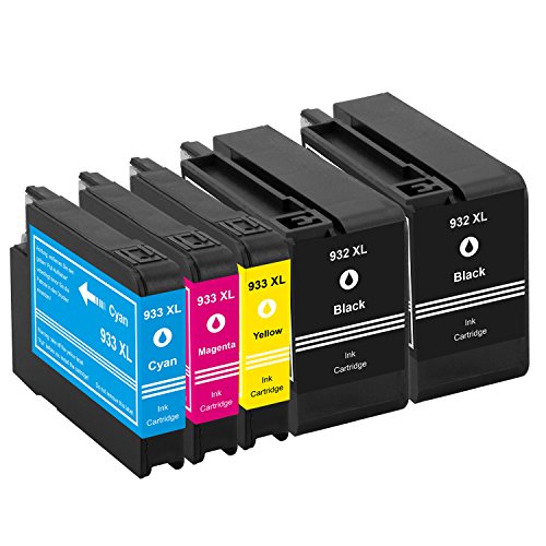 PlatinumSerie® 5x Druckerpatrone XXL kompatibel für HP 932 XL und 933 XL Black Cyan Magenta Yellow mit Chip HP Officejet 6600 E-ALL-IN-ONE 6700 Premium 7110 7110 E All-In-One - 2
