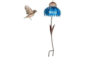 NIHEXO Coneflower Standing Bird Feeder, Outside Rust Resistant Garden Art Metal Birdfeeder with Stand, Bird Feeder Outdoor Garden Yard Decoration
