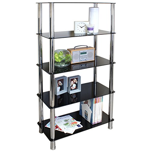 Hartleys 5 Tier Glass Shelf Unit - Available in Black or Clear Glass