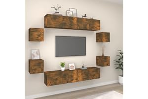 DJEKA 8pz Parete Attrezzata Soggiorno Mobili TV Soggiorno Moderni Sospesi Set di Mobili Porta TV in Legno Multistrato Rovere Fumo