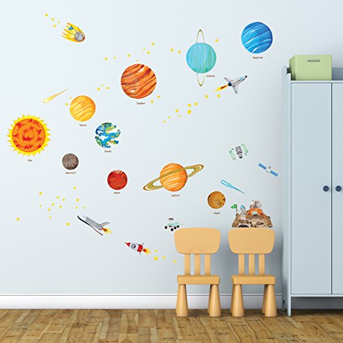 Decowall DW-1501S Das Sonnensystem Wandsticker Wandaufkleber Wandtattoo Kinderzimmer (Mittlere)