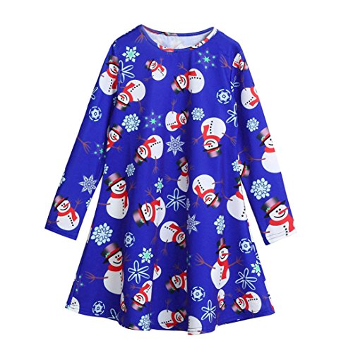 Preisvergleich Produktbild Mädchen kleider Xinan Schneemann Kleinkind Baby Girls Princess Weihnachten Long Sleeve Tutu Dresses Outfit Party Kleid Outfits (Blau, 100)
