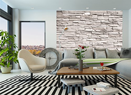 Fototapete Weiße Steinwand Wand-dekoration – Wandbild Steinmauer Poster-Motiv by GREAT ART (210 x 140 cm) - 7