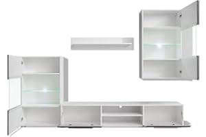 Homgoday Mobili da soggiorno moderni, moduli da sala da pranzo, set di mobili da soggiorno, 5 pezzi, con illuminazione a LED, colore: nero