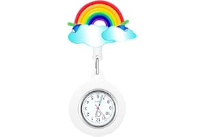 BEHAHAI Nurse Watch Rainbow Pocket Watch Retractable Clip on Fob Watch Nurse Clock Fob Hanging Watch for Nurses Quartz Nurse Watch Glow in Dark Medical Pocket Watch for Nurses Doctors Paramedic Men Women