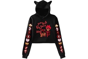 LKY STAR Anime Hazbin Hotel Sweatshirts for Women Girl Angel Dust/Alastor Cosplay Hoodies Cute Cat Ear Pullover Tops