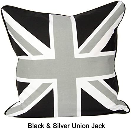 JUBILEEHOMEWARE Union Jack 100% Cotton Cushion Covers,Sofa Cases Couch Pillow 18"x18" Piped Edge (BLACK and SILVER)