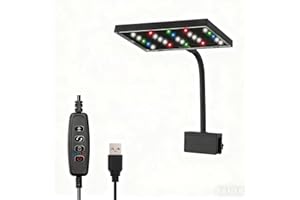 Carefree Fish Aquarium LED Light USB 5V RGBW 5730 Timmer 5~10Gal Fish Tank Clip Light 10 Brightness Levels 8W with Power Adapter