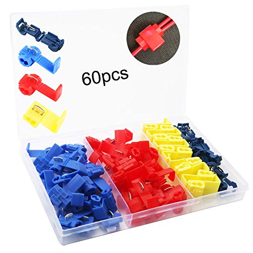 RUNCCI 60Pcs Rubacorrente, Connettori scotch,Terminali Crimpare Isolati,Connettore derivazione,per Auto Moto Cablaggio Domestico Collegamento Filo