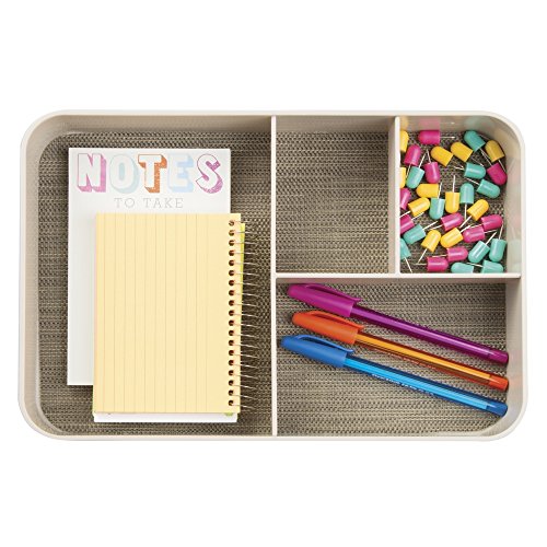 InterDesign 45308EU Twillo Bürobedarf-/Schreibtisch-Ablage für Bleistifte, Stifte, Taschenrechner, Notizblöcke – Groß, 4 Fächer, Perlmuttchampagnerfarben Plastik 30,48 x 20,32 x 5,08 cm - 3