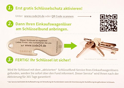 Set-Einkaufswagenchip Edelstahl / 3×4 Stück orange, grün, schwarz mit 12 Monaten Schlüsselschutz - 8