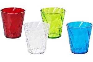 omada Design Set de 4 vasos de agua coloreados de 35 cl, en plástico irrompible, resistente y apto para lavavajillas, apilable, línea Diamond