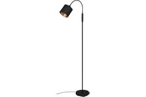 Reality Leuchten Stehleuchte Tommy R46331079, Metall Schwarz matt, Stoffschirm schwarz,goldfarbig, exklusiv 1x E14