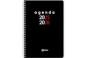 Q Kalon - Agenda Escolar 2025 2026 - Día Página, Tamaño A5 (15x21 cm), Español e Inglés, Septiembre a Junio, Cierre de Espiral, Tapa Flexible con Plástico Protector - Planner