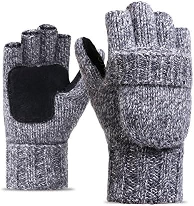 Knitted Gloves - Men Winter Couple Thickening Cycling Wool Warm Clamshell,Grey