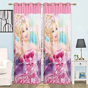 Ami Creation Digital Print 3D Curtains Barbie Doll Princess Printed Satin Door/Windows Curtain for Girls Room Kids Room Children Room Curtains , Multicolor (5 feet, Pack of 2)