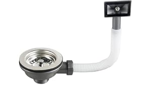 Qrity Zestaw odpływowy do zlewu kuchennego 110 mm, stal nierdzewna i PCW odpływ do zlewu kuchennego z kwadratowym przelewem 1½"