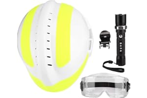 ‎FILFEEL Kaski Ochronne, Ratunkowy Kask Ochronny Przeciwpożarowy z Reflektorem i Goglami, Zapobiegający Uderzeniom i Kolizjom