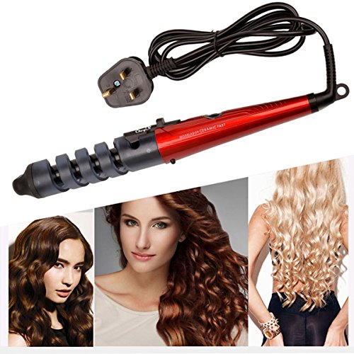 CkeyiN® 360 Degree Rotation Cord Hair Rollers Curling Iron Wand Electric Ceramic Hair Curler Spiral Styling Tools (Red)