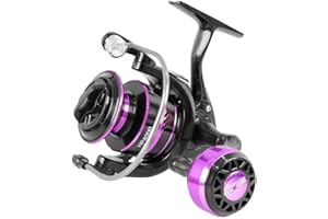 LECREATEKIT Carrete de pesca de metal, carrete de pesca de metal con relación de control de línea de engranaje de arrastre de 10 kg, carrete giratorio negro y morado para pesca en el mar