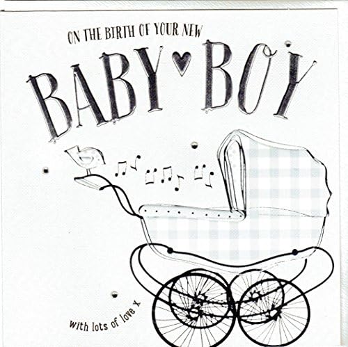 'Wendy Jones Blackett Elegant Large New Baby Card – Baby Boy – Finished with Embossed, Film cushion and Crystals WH008
