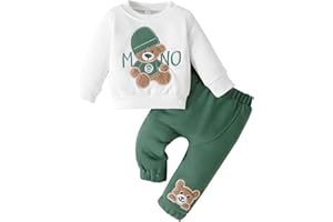 LUVCES Bébé Garçon Vêtement Bloc de Couleur/Lettre Imprimée Sweat-shirt+ Couleur Unie Pantalon pour Bébé Automne Printemps 2 Pièces Ensemble
