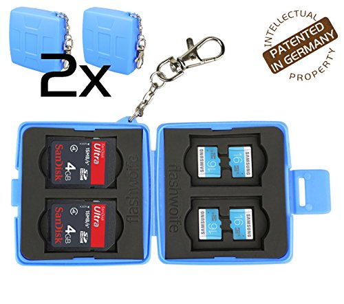 Flashwoife 2x Turtle-SD4MSD8 - patentierte Aufnahme - staubabweisende Speicherkarten Schutzbox für 4 Stück SDHC und 8 Stück MicroSD Cards Case in blau