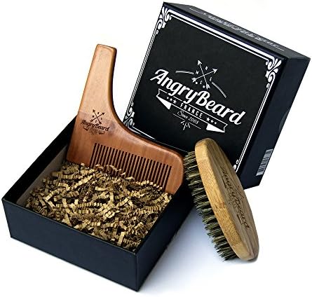 Mens Beard Brush set and Beard Shaper - Wooden Beard Brush & Beard Shaping tool - Sandal Wood Beard brush kit with beard stencil for Styling, Shaping & Grooming Mustache and Beard Comb kit