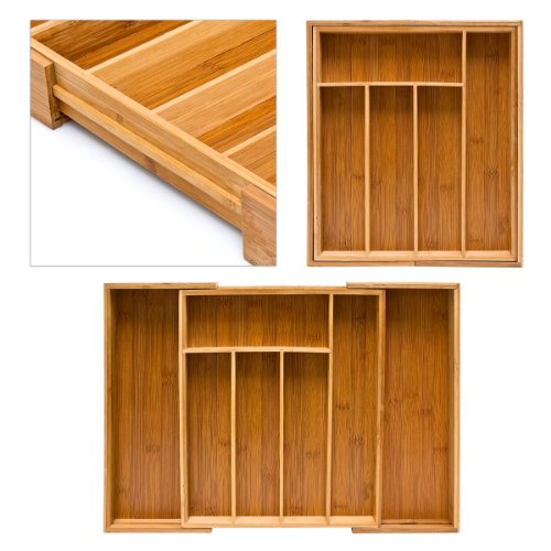 Relaxdays Besteckkasten aus Bambus H x B x T: ca. 33,5 x 29 – 45 x 5 cm ausziehbarer Besteckeinsatz als Küchenorganizer und Schubladeneinsatz große Besteckeinlage mit 5 bis 7 Fächern Organizer aus Holz, natur - 5