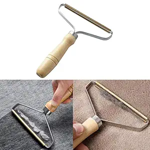 DAIFUQIHUA Carpet Pet Hair Remover, Portable Spark Lint Roller with Wooden Handle, Carpet Pile Brush with Double Sided Metal Scraper Suits Indoor Carpet, Pet Hair, Car Carpet,1 Pc