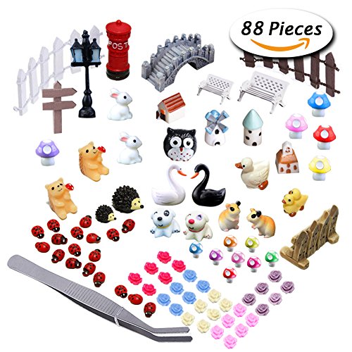 Paxcoo 87 Stück Miniatur Ornament Kit Set Mit 1 Stück Pinzette für DIY Fairy Garten Dollhouse Dekor