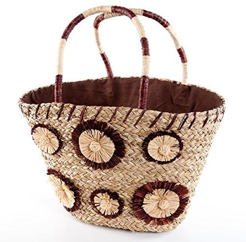 Sea Grass Woven Straw Bag With Raffia Flowers 51 x 18 x 30 cm
