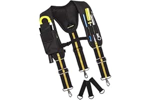 VEESPER Tool Belt Suspenders Padded Heavy Duty Adjustable Lumbar Support Multi-Pockets Tool Belt with Suspenders Carpenter Tool Belt Electrician Tool Belt for Carpenter Electrician