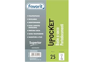 Favorit 100460093 - Buste Senza Foratura Upocket ,25 Pezzi, 11 x 16 cm, Trasparente