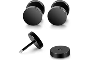 HABNI Orecchini Unisex Acciaio Inossidabile Nero, Design Moderno, 8mm, A Vite