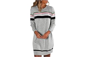 KANPOLA DAMEN TOP Sweatkleid Damen Langarm Gestreift Long Pullover Kleid,Kanpola LäSsige Rundhals Shirtkleid Herbst Kleider
