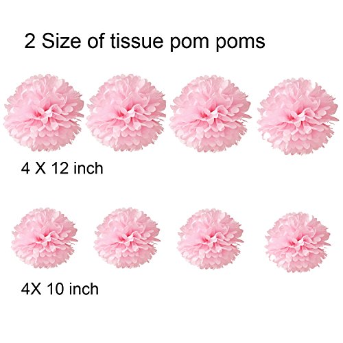 Geburtstag Dekoration, Wartoon Happy Birthday Girlande mit 15 Spiralen Dekoration und 8 Seidenpapier Pompoms für Geburtstag Dekoration, Rosa - 2
