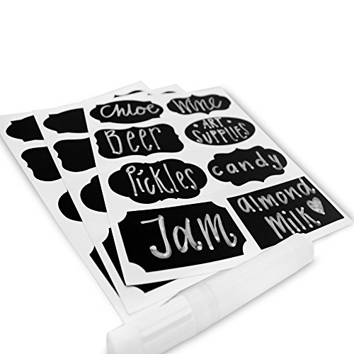 PrimeFolksCo. Tafeletiketten Aufkleber Set 48x Etiketten zum Aufkleben inklusive flüssigem Kreidemarker-Stift 8 verschiedene, angesagte Designs Perfekt für Marmeladengläser, Bier, Wein, Aufbewahrung und mehr - 4