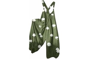 shownicer Salopette Femme Jumpsuit Rétro Impression sans Manches Combinaisons avec Bandoulière Harem Sarouel Pantalon avec Poches Overalls Rompers