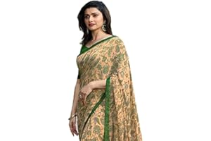 MAHEK Indische Damen-Blumen-Prints Saree mit Bordüre und Bluse, 32