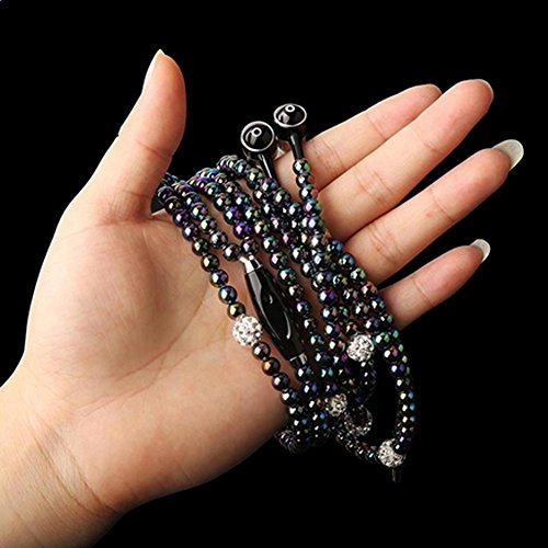 Auricolare collana, collana di perle di lusso strass catena Favolook cuffie Hi-Fi stereo via cavo con microfono per iPhone/Samsung/Panasonic/Sony/HTC