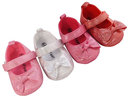 MiniFeet Baby Girls Party Shoes / Christening Shoes / Wedding Shoes, Silver 6-12 Months