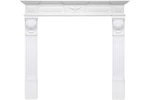 HEXIM PERFECT Kaminkonsole aus PU - Deko Kaminumrandung weiß Kaminsims Wohnzimmer (Komplettset K3004 150x130,5cm) dekoratives Kamingehäuse barock antik