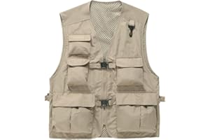 Daoba Chaleco para hombre y mujer, con múltiples bolsillos, para camping, pesca, fotografía, ropa casual