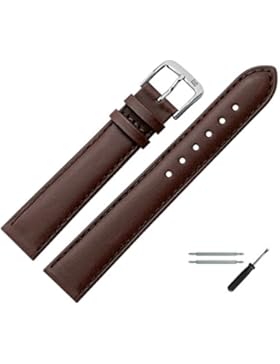 Uhrenarmband 19mm Leder Braun Glatt, Glänzend, Mit Naht - MADE IN GER - Erstklassiges Lederarmband Für Uhren Mit...