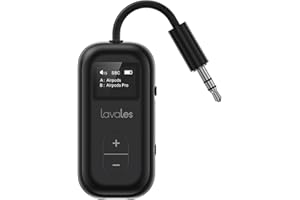 Lavales Trasmettitore Bluetooth 5.3 per Airpods/cuffie, adattatore aptX Low Latency/Adaptive, 25 ore di riproduzione, splitter audio AUX 3,5 mm