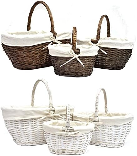 topfurnishing Strong Oval White Wicker Easter Egg Shopping Picnic Hamper Storage Basket With Handle[Set of 3 (S, M & L),White]